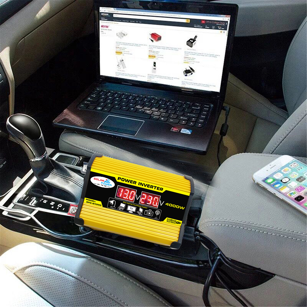 ["4000W Bausatz Wechselrichter 12V 220V/110/Spannungswandler 12 220 LED Digitaler Wechselrichter für Auto 2 USB Konverter Adapter Wechselrichter"]