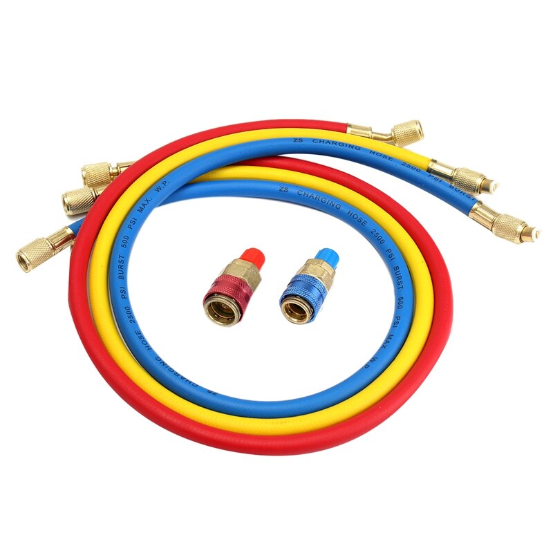 Conjunto de manómetro de colector automático superior A/C R134A manguera de carga de refrigerante con 2 acopladores rápidos para refrigeración de aire acondicionado R134A