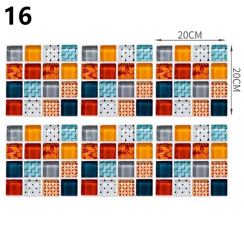 18Styles 20cm*20cm 6PCS/Set DIY Home Decor Kitchen Vinyl Self-sdhesive Wallpaper Backsplash Mosaic Tile Sticker Home Decoration: style16