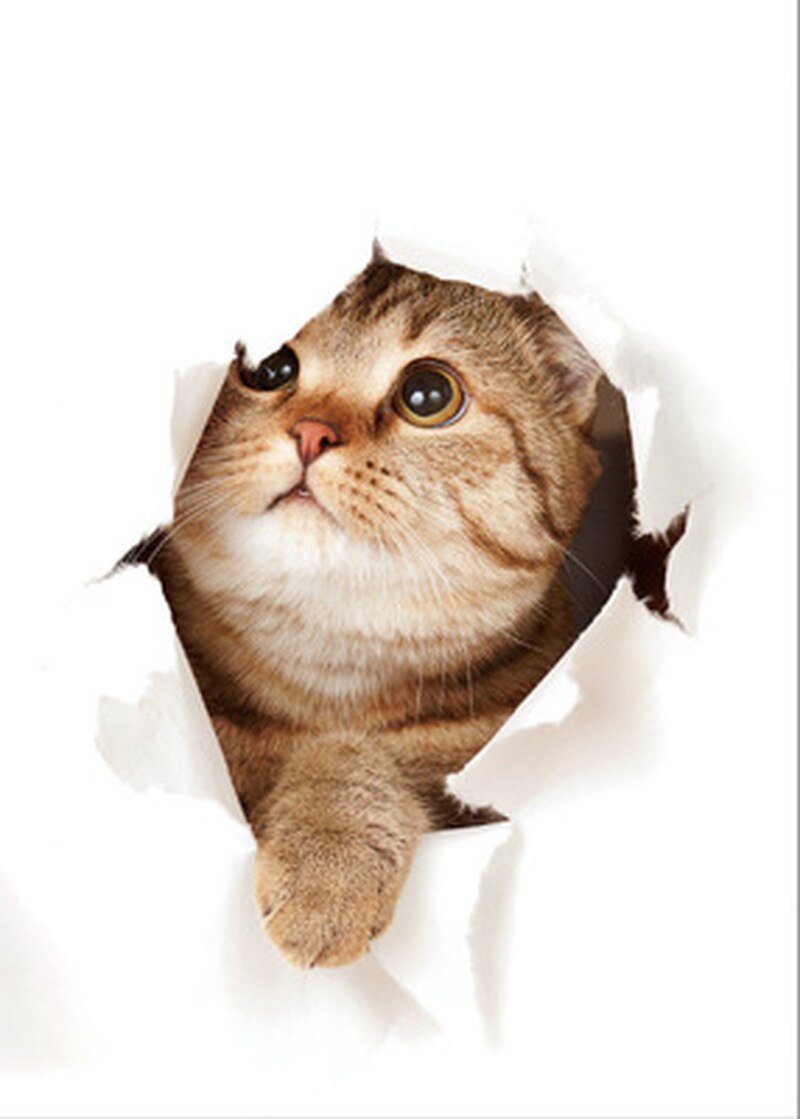 Yeni DIY 3D sevimli kedi köpek tuvalet duvar çıkartmaları banyo su geç
