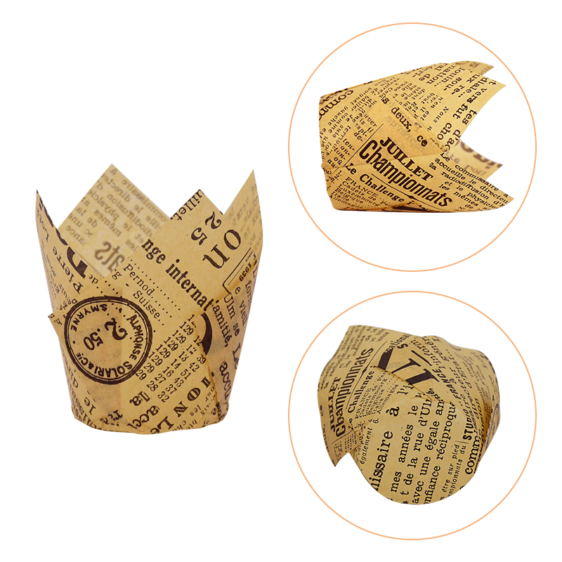 50 stk avisstil cupcake liner bagningskop til bryllupsfest caissettes tulipan muffin cupcake papir kop olietæt kageindpakning
