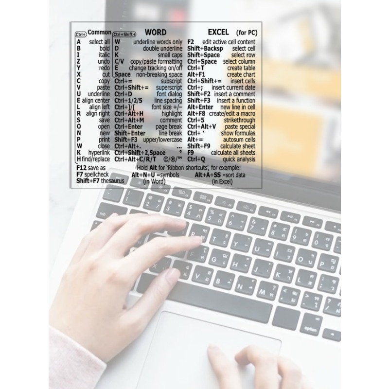 1sheet Letter Graphic Laptop Protective Sticker, Keyboard Stickers, Windows/word Shortcuts Waterproof Sticker for Laptop