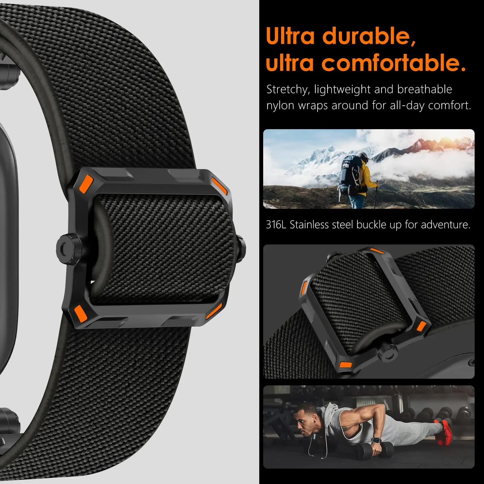 Bracelet de Sport blindé pour Apple Watch Ultra2, 49mm 46mm 45mm 44mm 42mm, métal et Nylon, Correa iWatch série 10 9 8 7 6 5 4
