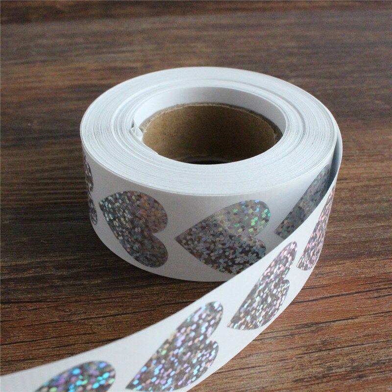 Glimmende zilveren hartstickers 500 stuks per rol kerstpakketlabels bruiloftdecoratie taartbakzegels