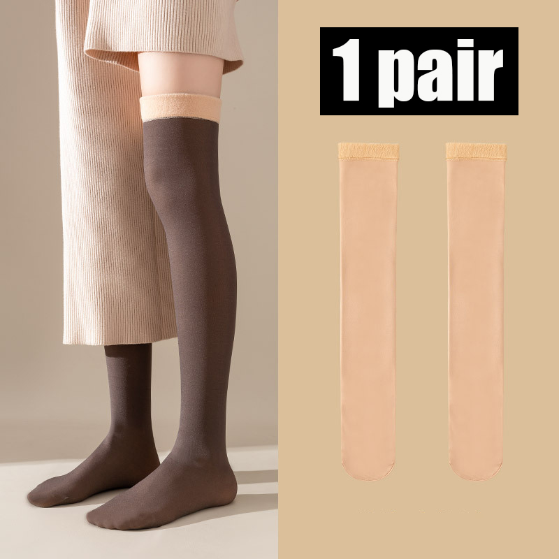 Calze invernali da donna sopra il ginocchio Calzini termici alti alla coscia Comodo calzino caldo sottile elastico Moda Sokken da donna di alta qualità: Brown
