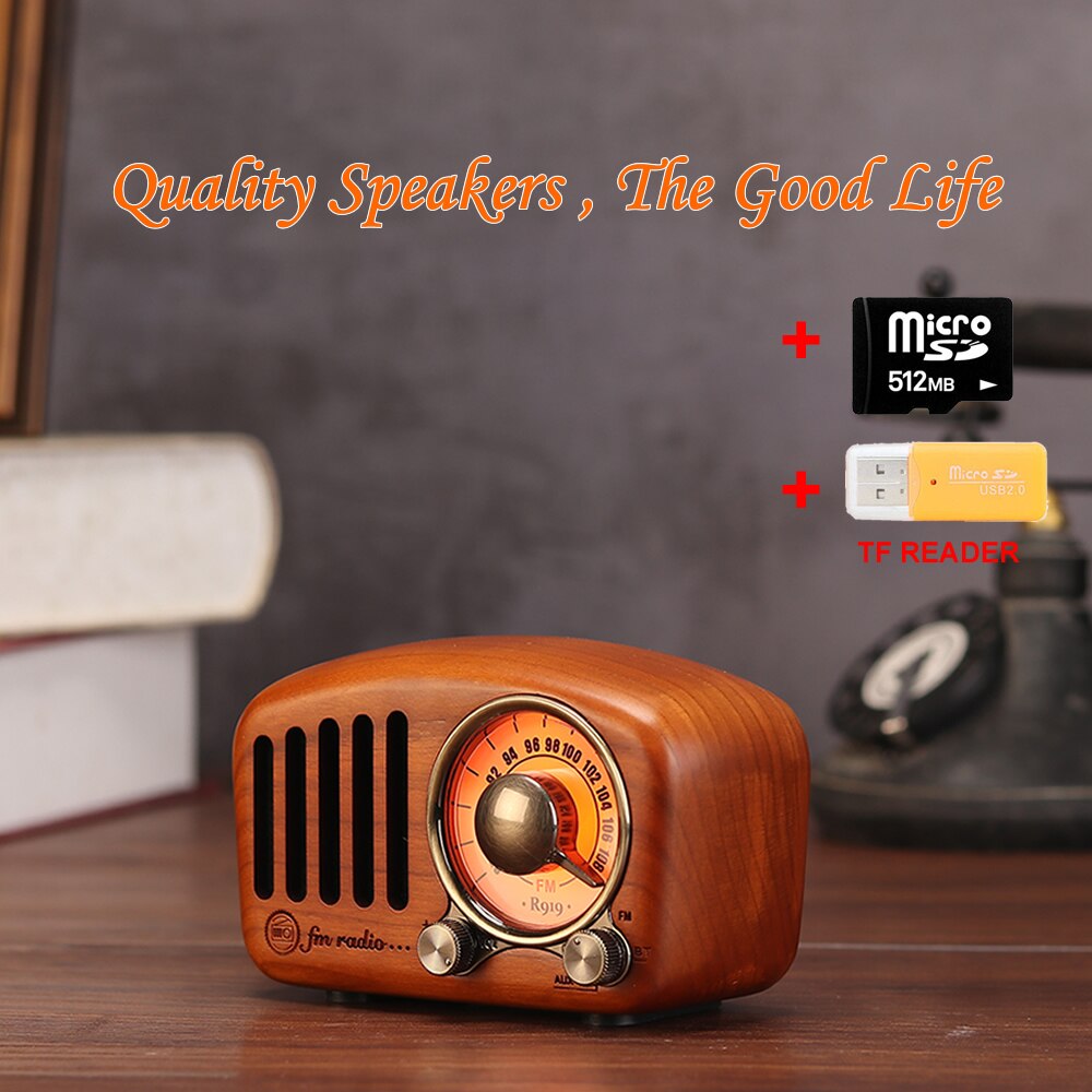 R919 FM Speakers Radio Wood Music Box Portable Crafts Subwoofer Solid For Home Outdoor Mini Wooden Indoor Old Time Player