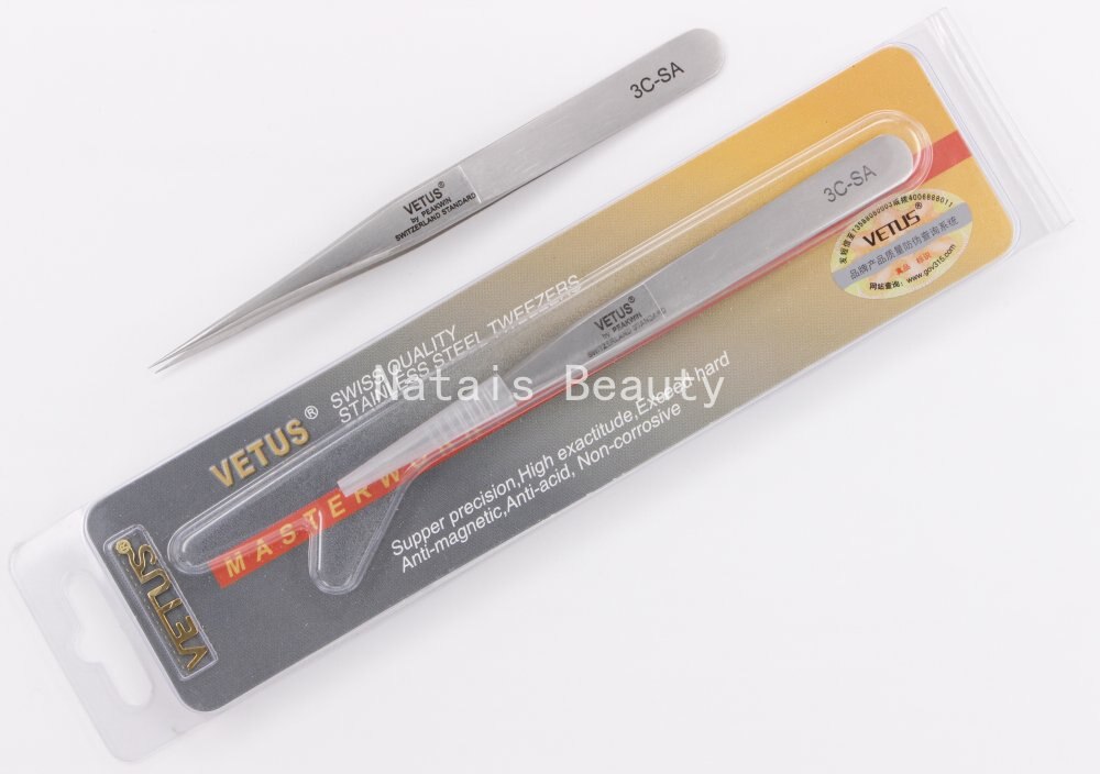 10pcs/lot VETUS stainless steel precision tip tweezers 2-SA eyelash beauty tools best: 3C-SA