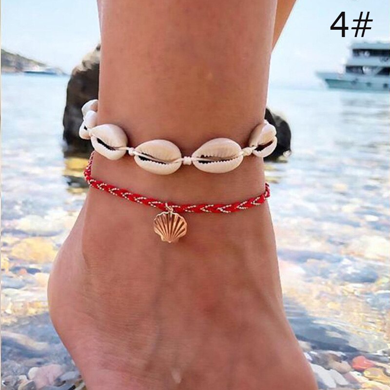 1Set Neue Böhmischen Shell Fußkettchen Für Frauen Stein Perlen Einstellbare Fußkettchen Armband Handgemachte Sommer Strände Schmuck Zubehör: 04