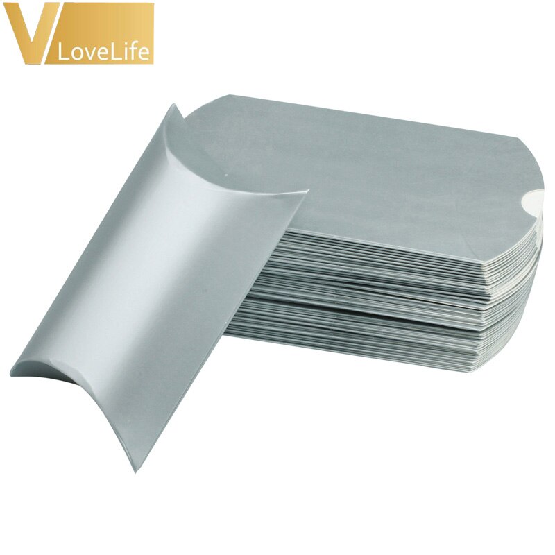 Kussen Wedding Party Favor Papier Box Dozen Snoep Supply Accessoires Gunst Kraftpapier Geschenkdozen 100Pcs: Silver