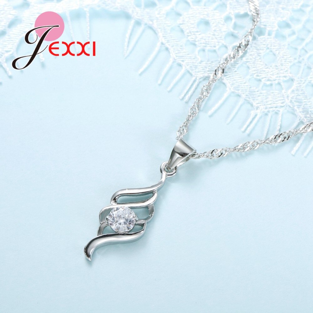 Conjuntos de Plata de Ley 925 con estilo, joyería en espiral de cristal, colgantes de cadena para mujer, collar, pendientes, conjunto de joyería para mujer