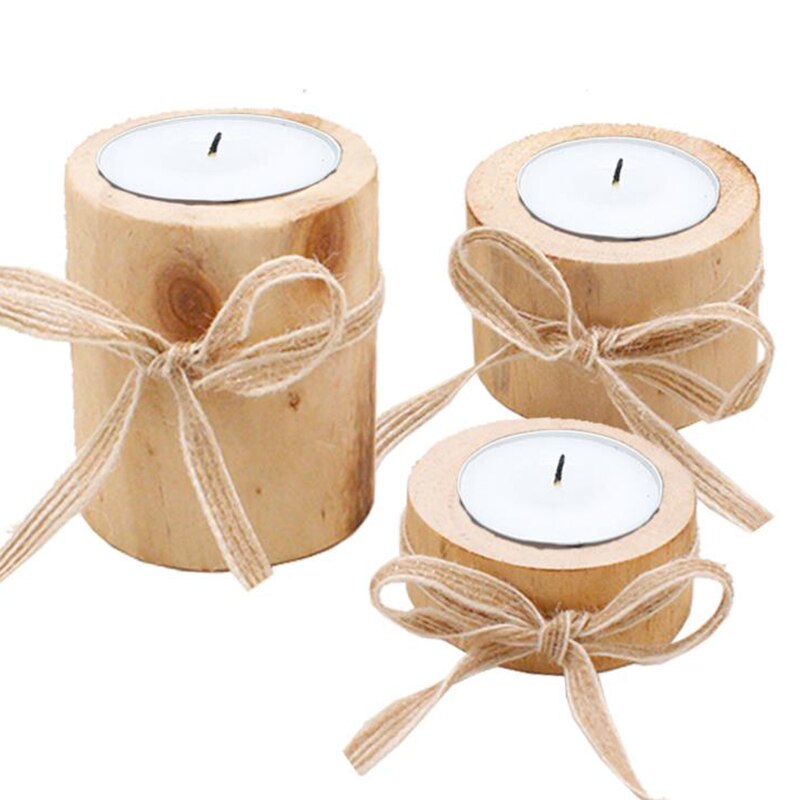 Diy-kandelaar van natuurlijk hout, vetplantenpot, huisdecoratie, kaarsenhouder van dennenhout, handgemaakte theelichthouder, decoratie