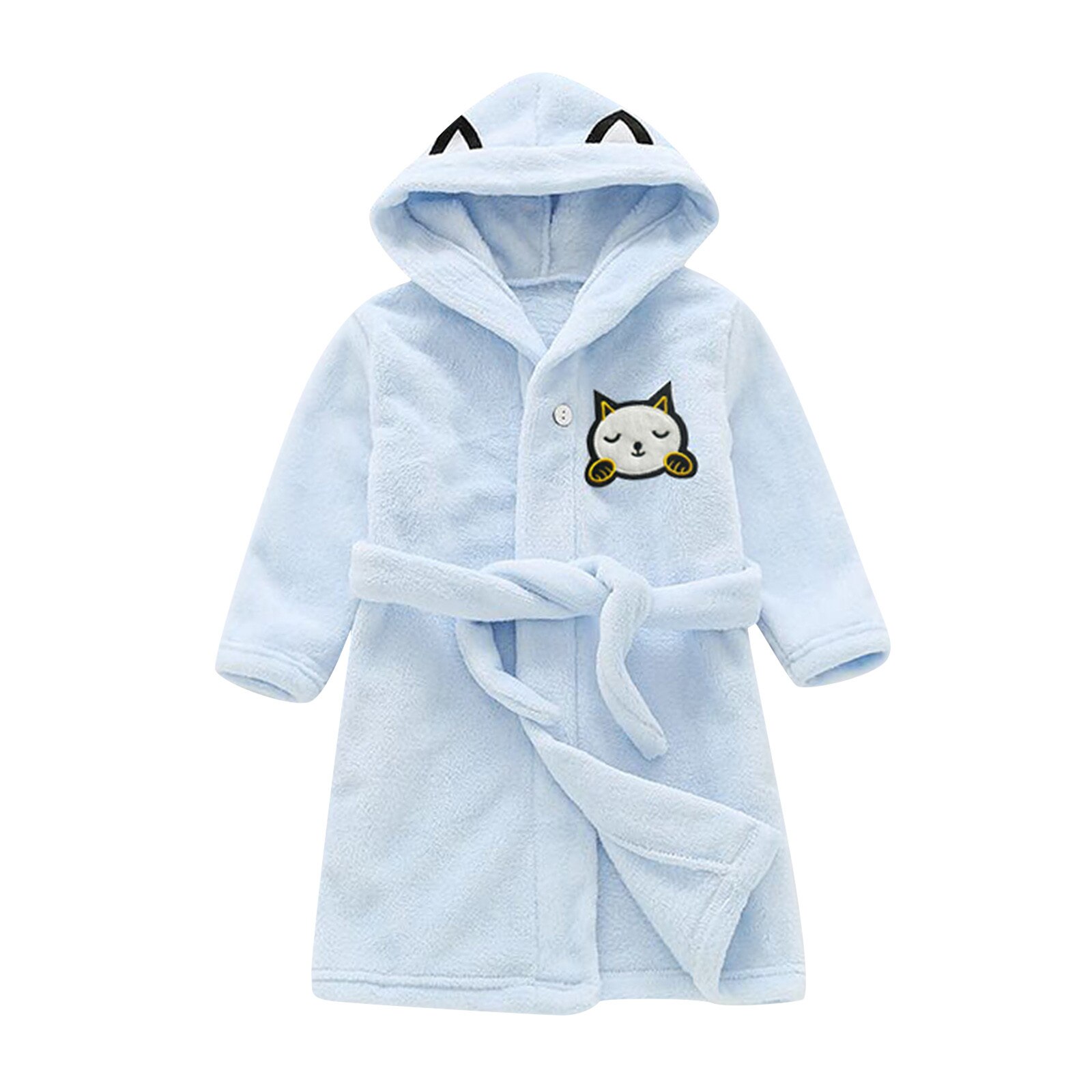 Peuter Nachtkleding Baby Jongens Meisjes Herfst Winter Cartoon Badjassen Flanel Night-Gewaad Hoodie Open Stitch Kinderkleding: BU / 3-4 Years