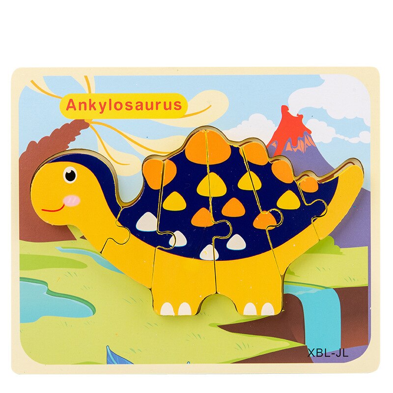 Wooden Puzzle Kids Toy Baby Wood Jigsaw Puzzles Cartoon Dinosaur Animal Early Educational Toys For Children: Ankylosaurus