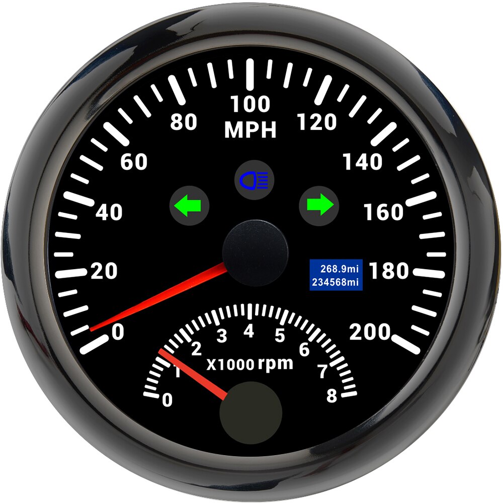 Waterproof Digital GPS Speedometer 85MM Boat Car Speed Meter Gauge 120KMH 200KMH 120MPH 200MPH Tachometer Gauge RPM Sensor 9-32V: Black  0-200MPH