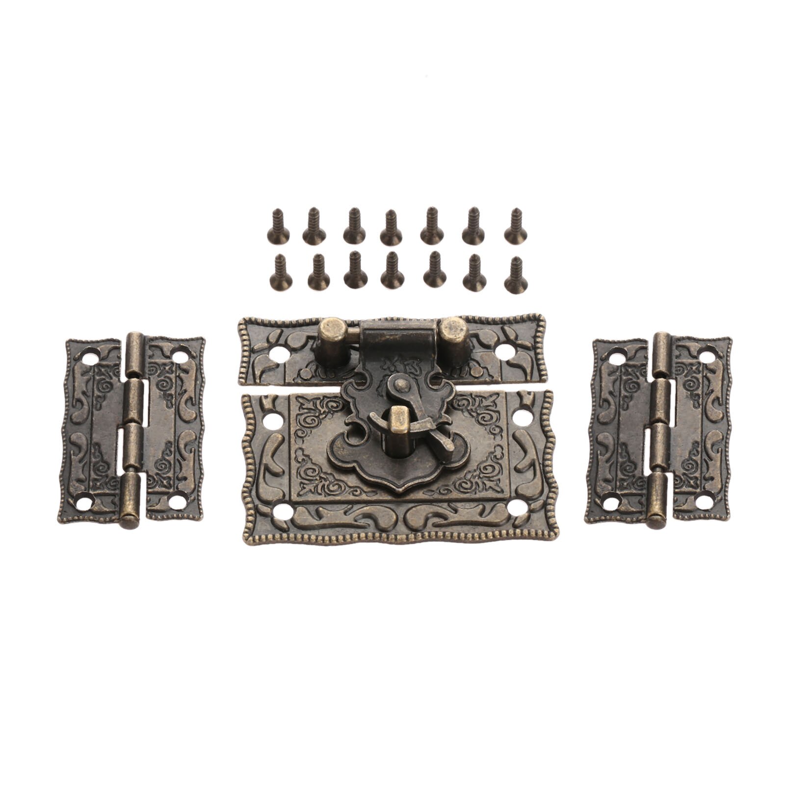 2Pcs Koffer Kast Scharnier + 1Pc Antieke Bronzen Sieraden Houten Doos Klink Hasp Sluiting Vintage Hardware Meubels Accessoires