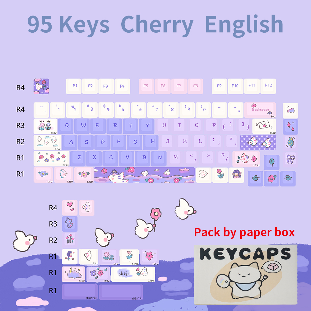 95 Keys Cherry Profile PBT Keycaps Love Letter Theme Key Caps for Gaming Mechanical Keyboard 61/64/68/75Keys AULA F75 Key Caps ﻿: Cyan