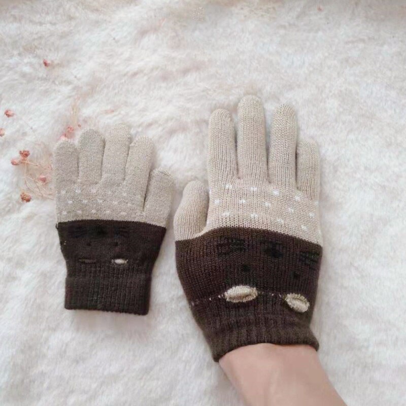 1 Paar Kinderen Kids Winter Warm Thicken Handschoenen Meisjes Jongens Peuter Leuke Kat Wanten Imitatie Kasjmier Vinger Handschoenen Voor 3-7Y