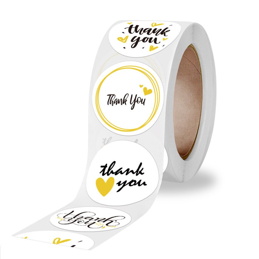 4 Designs Yellow Thank You Stickers Round Heart Scrapbooking Labels For Wedding Envelope Seal Handmade Stationery Sticker
