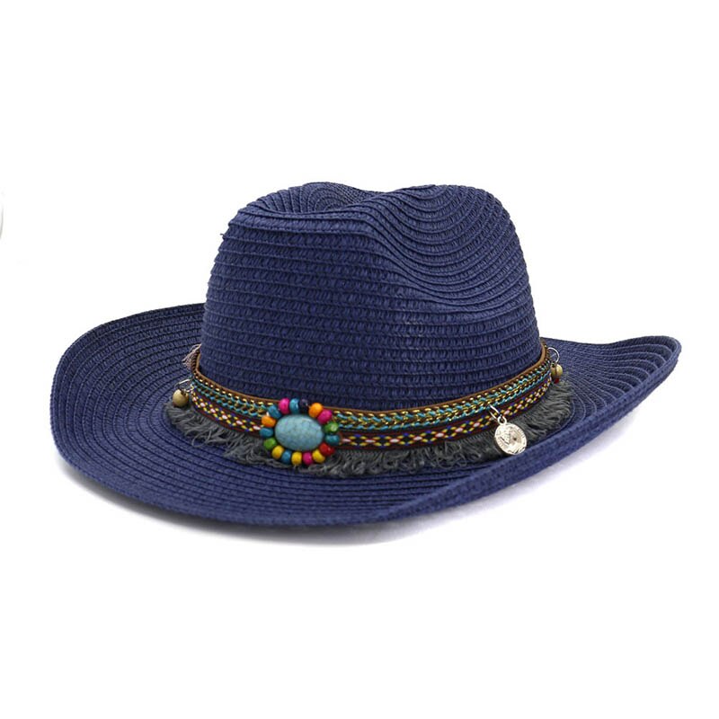 Western cowboy stråhatt etnisk stil håndlagde vevde cowboyhatter for kvinne mann dusk sommer western sombrero solhatt solskjerm: 1