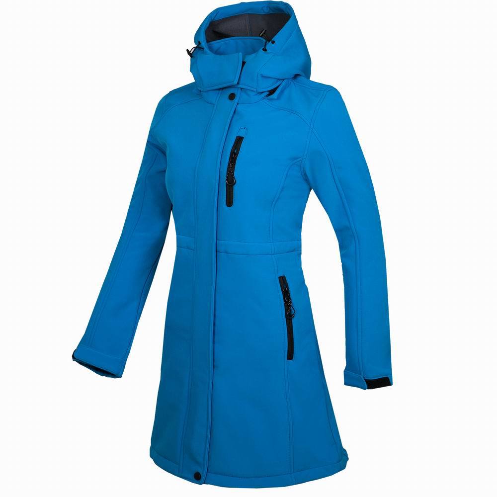 Utendørs dame og #39 ;s camping fotturer lang jakke windstopper softshell kåpe dame fleece foret termisk yttertøy trekking vindjakke: Blå / S