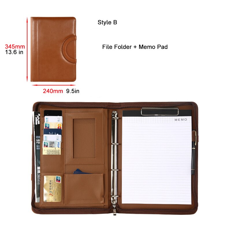 A4 File Folder PU Document Bag Calculator Binder Briefcase Business Contract Storage Manager Portfolio Protable Office Organizer: 3