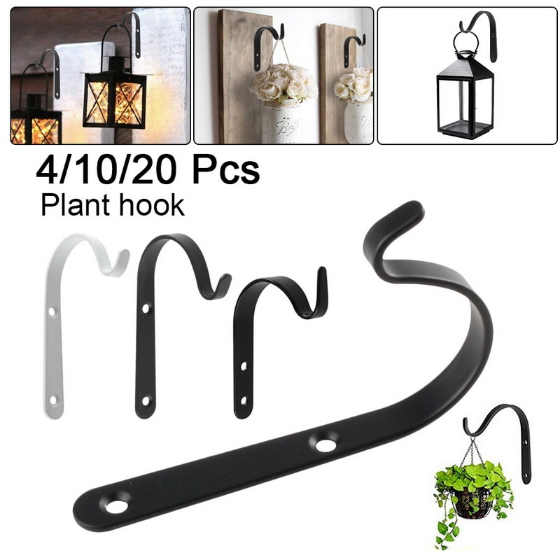 Durable Black Iron Wall Light Hook Bracket Wind Chimes Garden Hanging Basket Lantern Hanger Planter Decoration