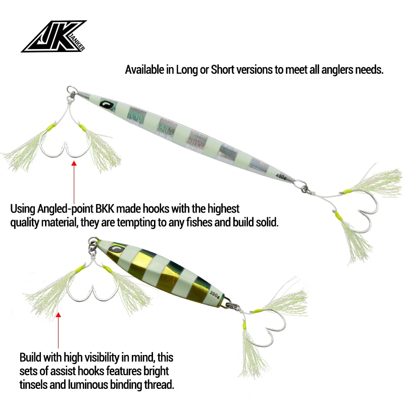 5 förpackningar 1/0 ~ 5/0 storlekar krokar hjälper högt kolstål lätt långsam jiggande krok binda upp krok för jiggning 30g ~ 400g havsfiske krokar