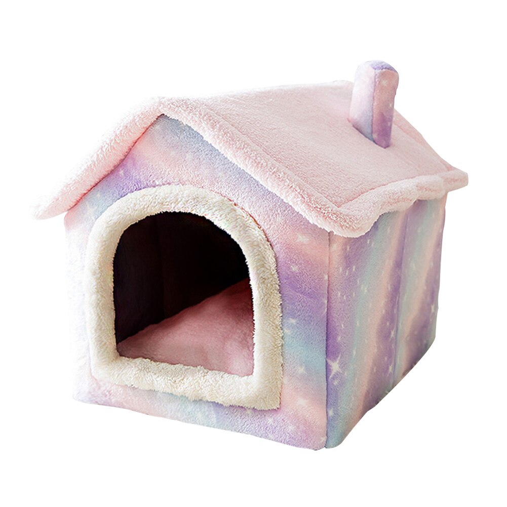 Katteseng sovehus varm hule hund kattehus aftagelig pude indendørs lukket varm hyggelig kenneltelt plys soverede kurv: Lyserødt hus / S 39 x 32 x 34cm