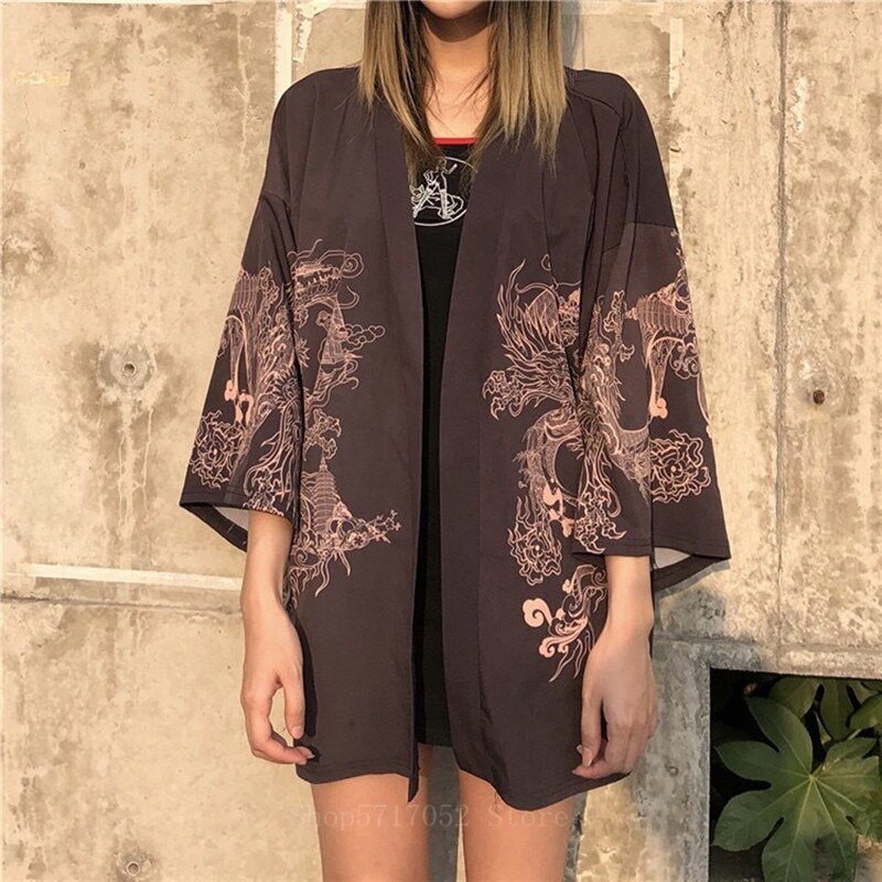 Moda japonesa kimono impressão dragão chinês fino lazer comute protetor solar roupas cardigan robe para meninos e meninas: Default Title