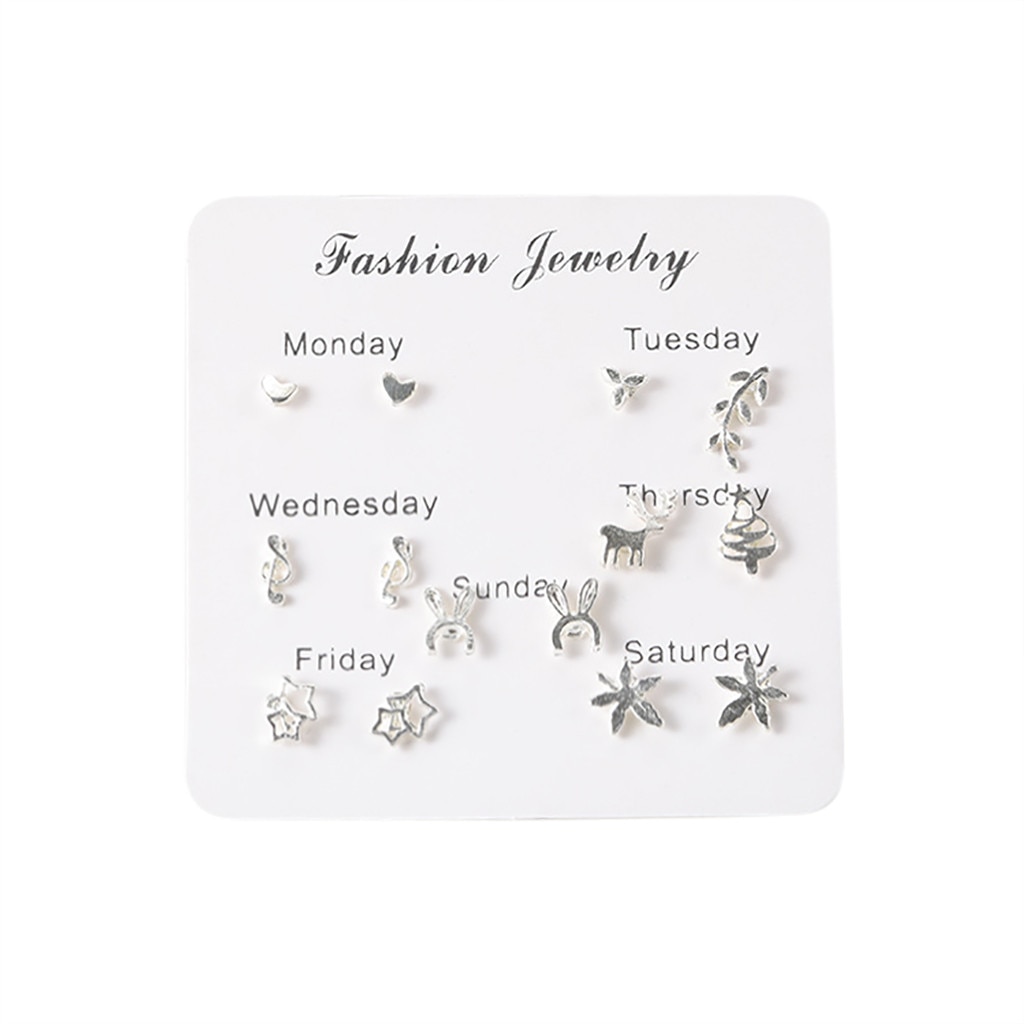 Women Heart Star Mini Earrings Set Girl Small Jewelry Square Leaf Pearl 6-pairs Stud Earring Sets Lady Mini Jewelry