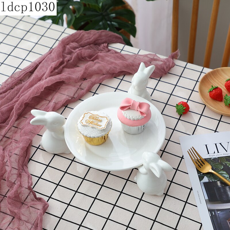 Bandeja de cerámica blanca para Conejo, soporte para dulces, pastel de cumpleaños, boda, mesa de postre, té y postre, placa de exhibición