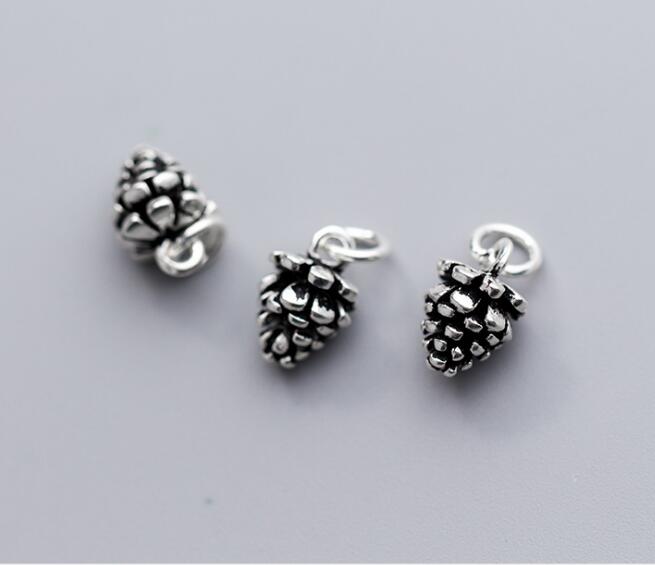 100% 925 Sterling Silber Tannenzapfen Bezaubert Anhänger 12x8mm Handwerk Charme Perlen Für DIY Halskette Ohrringe Schmuck, der: Schwarz 1Stck