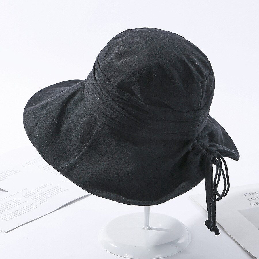 Cokk Zomer Hoed Vrouwen Emmer Hoed Cap Zon Uv-bescherming Effen Kleur Katoen Opvouwbare Zon Hoeden Voor Vrouwen Dames Hoeden gorro Gorras: black