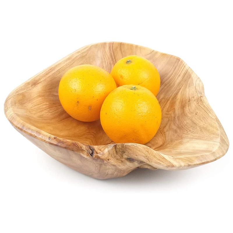 Cuenco de madera tallado a mano para fruta y ensalada, tazón para sala de estar, tazón de madera auténtica para dulces