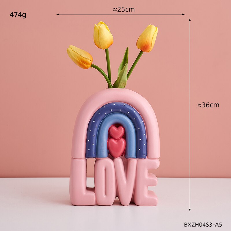 Desenhos animados vaso de amor vaso de flores kawaii decoração de casa nordic decoração para casa menina quarto acessórios de decoração rosa vaso de flores: Blue-Combination B