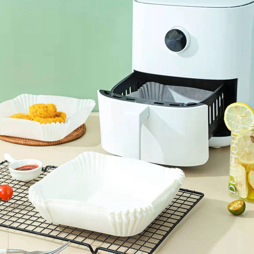 50/100PCS Air Fryer Disposable Paper Liner Baking Mats Kitchen AirFryer Baking Accessories Steamer Round Paper Non-Stick Mat