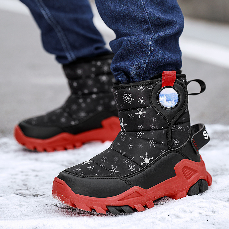 Boys Snow Boots Winter Kids Ankle Short Boot Warm Thick Fur Children Casual Shoes Thick Sole Water Proof Platform