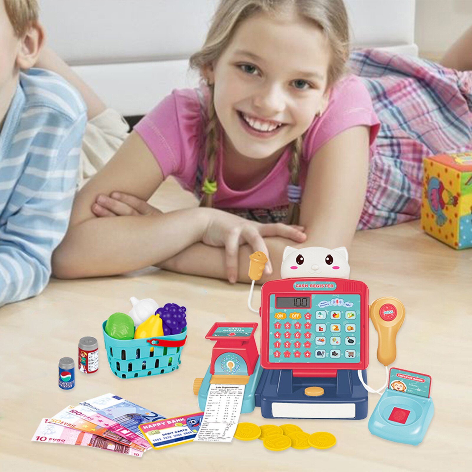 Fingir jugar Mini simulado supermercado caja registradora Kits de juguetes para los niños caja juego de simulación de roles cajero Juguetes