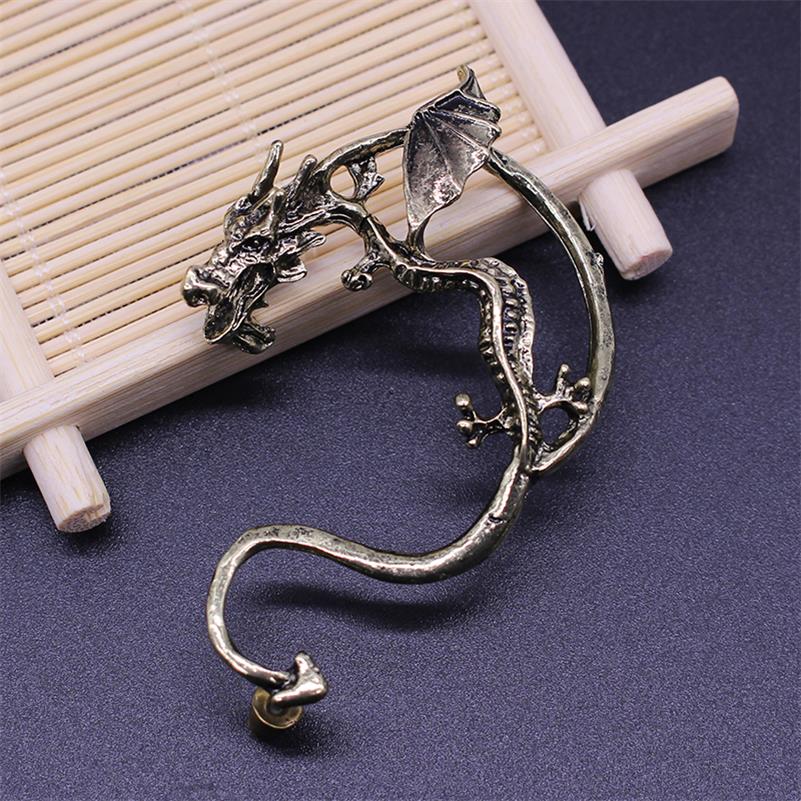 Gothic DIY Black Bat Shaped Ear Clips For Women Girls Punk Dragon Snake Butterfly Ax Vintage Earrings Party Jewelry: ER0004-Bronze