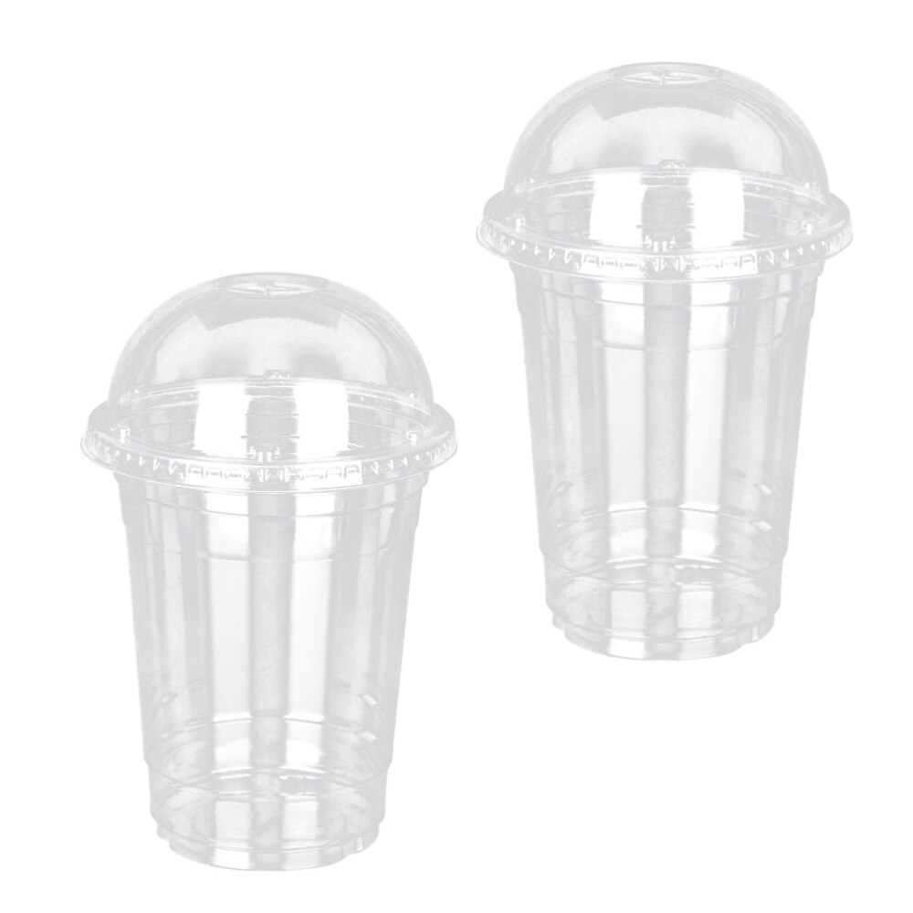 50pcs Disposable Transparent Cup Cups Cold Drinks Takeaway Packaging (with Dome Lid)