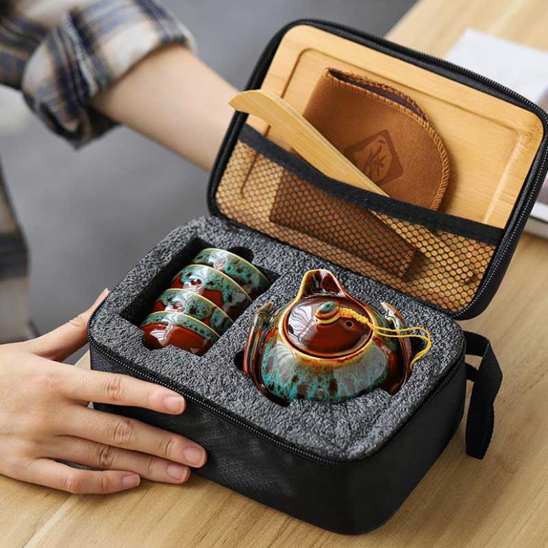 Portable Porcelain Chinese Travel Tea Set Kung Fu Tea Set Teapot 1 Pot 4 Cup Tea Set Chinese Tea Set Teapot Set