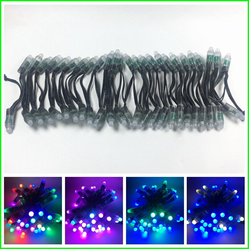 50pcs DC5V/DC12V 12mm WS2811 IC RGB Led Module String Zwarte draad Waterdichte IP68 Digitale Full Color LED Pixel Licht