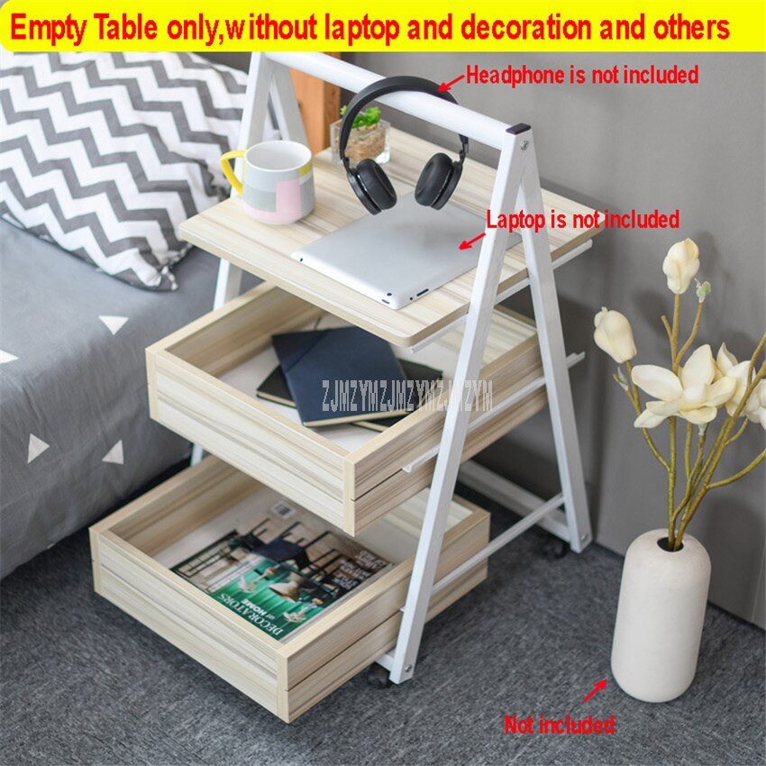 3 Layer Simple Movable Tea Table File Cabinet Leisure Triangle Sofa Side Table With Wheel and Storage Drawer: White maple color