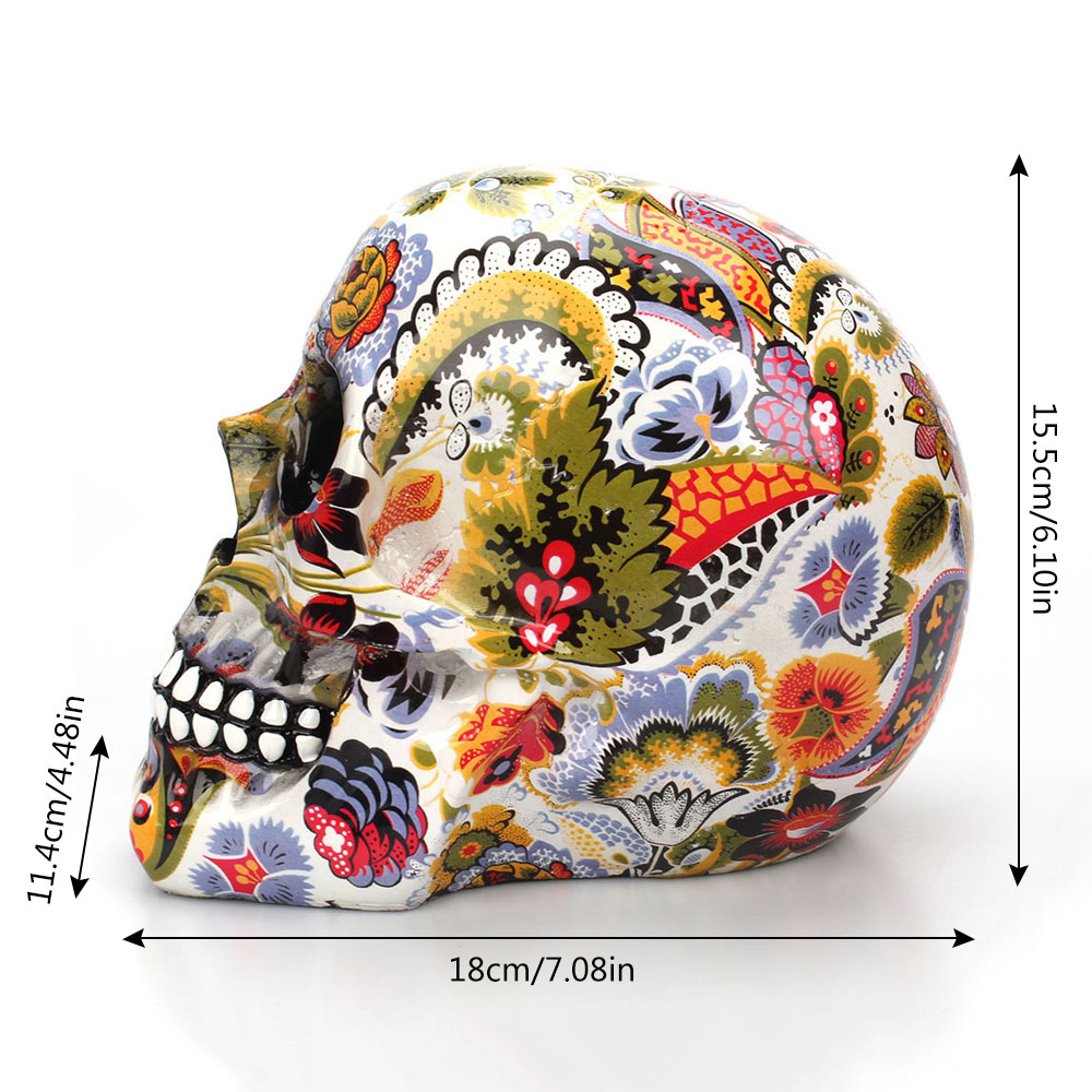 Horror Schedel Decoratie Hars Menselijk Skelet Schedel Kleur Bloem Schilderen Halloween Home Bar Tafel Desktop Decoratie Craft