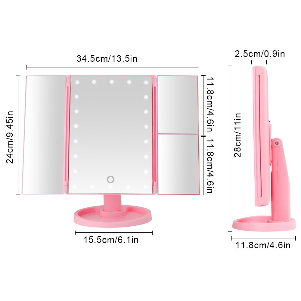 22 led lys berøringsskjerm sminkespeil med forstørrelse 1x/2x/3x/10x fleksibel kosmetisk 3 sammenleggbar justerbar lommespeil makeup