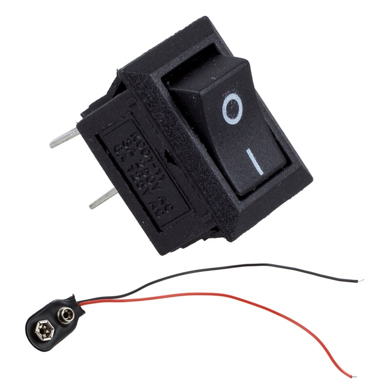 5 x ac 250v 3a 2 pinos de ligar/desligar i/o spst snap em mini barco interruptor de balancim & 10 pces pp3 mn1604 9v 9 suporte da bateria clipe snap on connect
