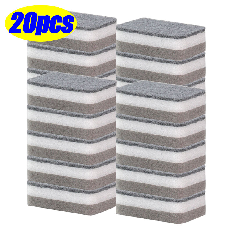 50/5pcs Magic Cleaning Sponges Double-sided Reusable Kitchen Sponge Wipes Pan Pot Dishwashing Scouring Pads Brush Clean Tools: Brown