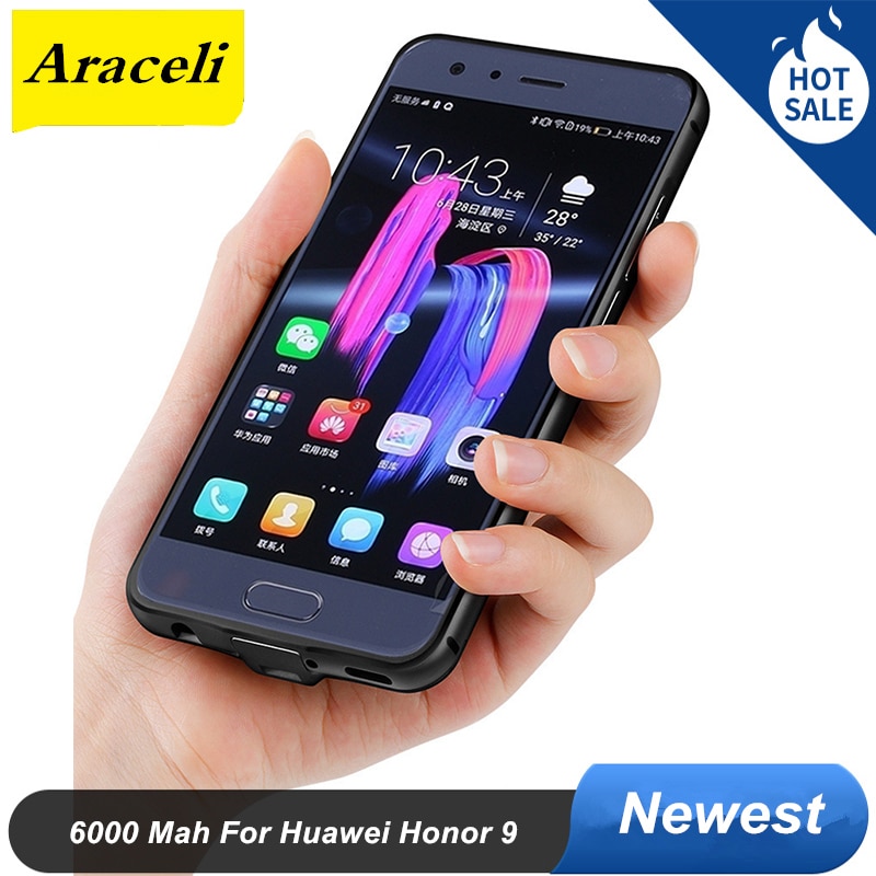 6000Mah Per huawei honor Cassa di Batteria di 9 Struttura In Metallo Caricatore di Sostegno Della Copertura di Caso di Potere del Pacchetto della Banca di Potere Per huawei honor 9 Cassa di batteria