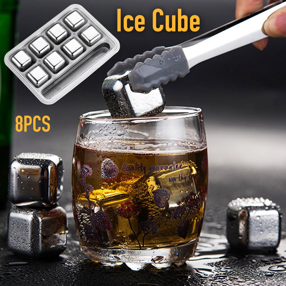 Edelstahl Ice Cube Wiederverwendbare Chilling Steine Für Whisky Wein Wein Kühlung Cube Chilling Rock Partei Bar Werkzeug Mit Eis zange