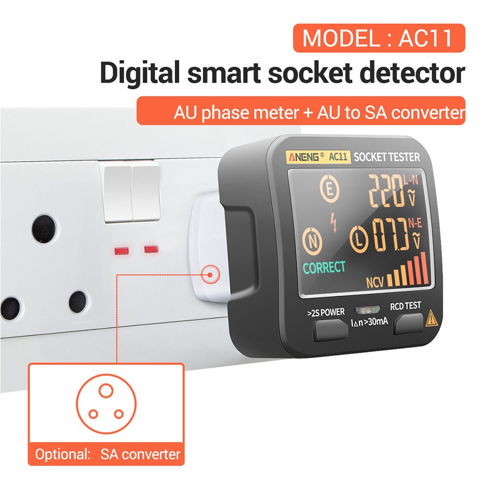 Stopcontact Tester - RCD Breker Zoeker - LCD Display - Spanningsmeting - AU/US/EU/UK Stekker